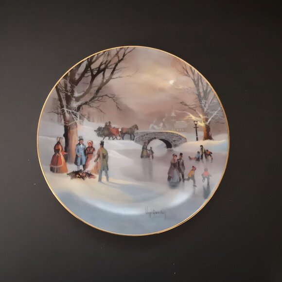 Vintage 1987 Limited Edition W.S. George "Holiday Skaters" Collector Plate - Picture 1 of 4